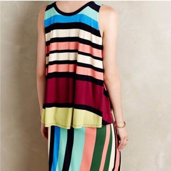 Anthropologie Maeve Davina Layered Tiered Dress Multi Color Small Tank - Picture 2 of 9